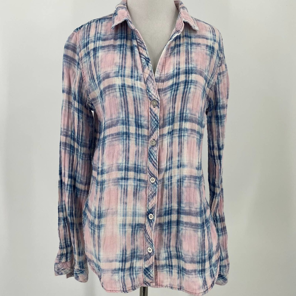 Cloth & Stone Tie Dye Plaid Button Up Top Size Small